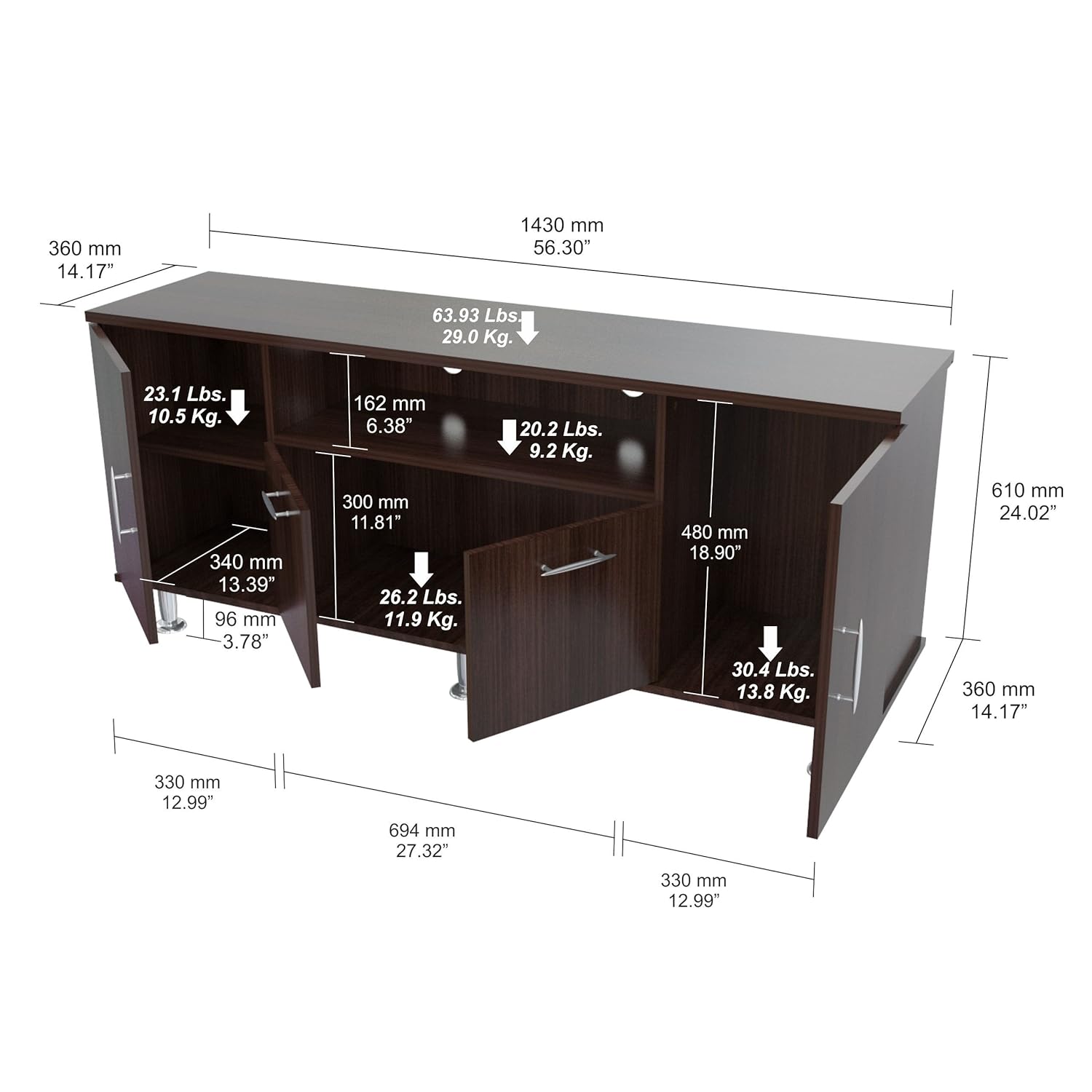 Mesa para tv Inval MTV-8419, 60 pulgadas, color espresso-wengué. 4